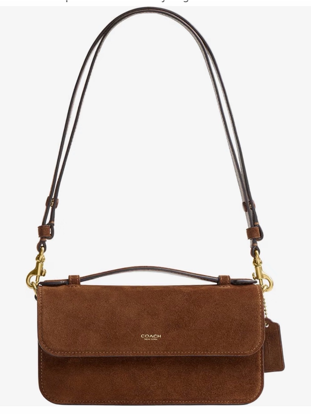 Coach Brown Suede Flap Shoulder Bag with Gold Hardware  Elora Top Handle NWT